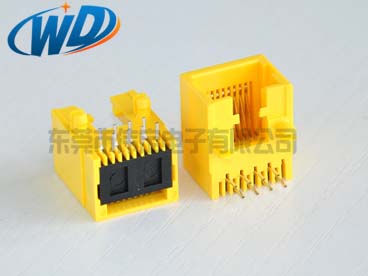 東莞高品質(zhì)RJ45工廠(chǎng)  側(cè)插網(wǎng)絡(luò)接口 8P8C黃色膠殼 扁針鍍金6U